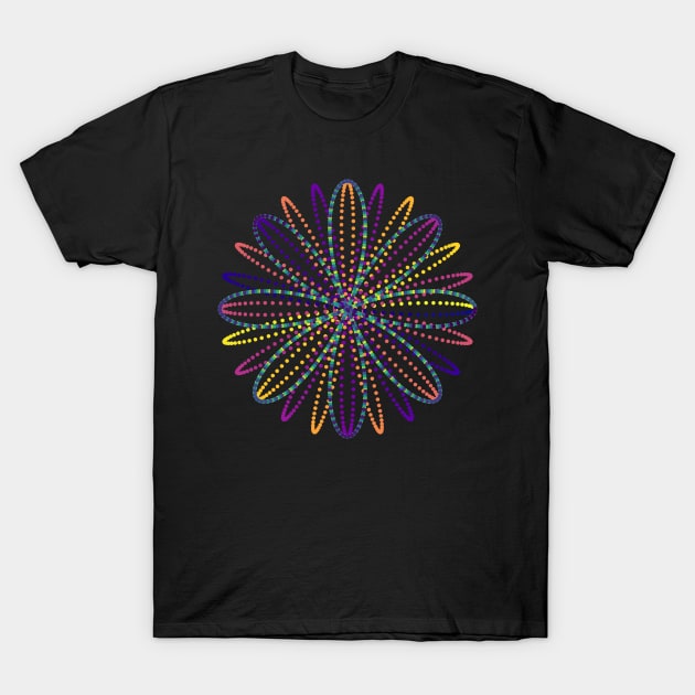 Fireworks Flower | Rainbow Rose Curve Black T-Shirt by aRtVerse